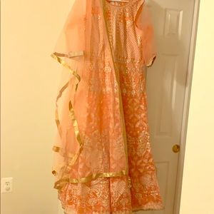 Peach Anarkali gown with dupatha